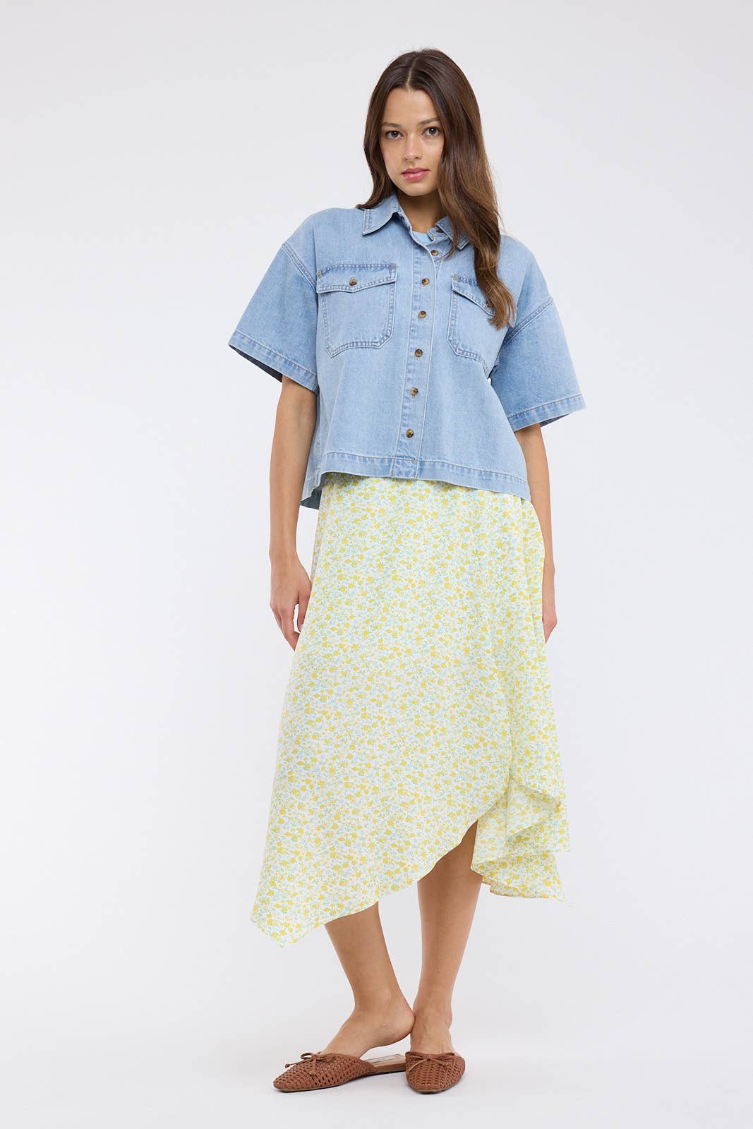 COTTON DENIM BUTTON-UP SHIRT / WL25-11600