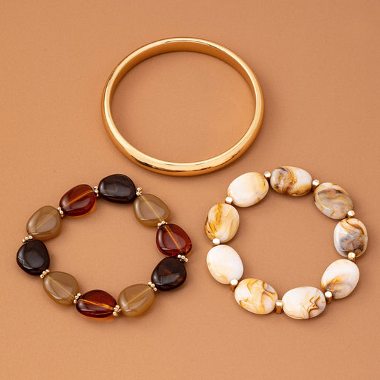 BOHO MULTI ACRYLIC FACET GOLD BRACELET SET