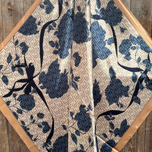 35X35" Navy and Cream Floral Wild Rag / Scarf WR3404