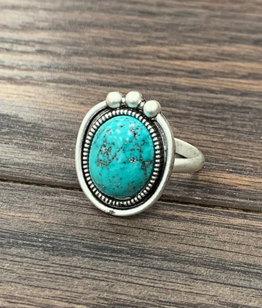 1" Turquoise, Brass Adjustable Ring