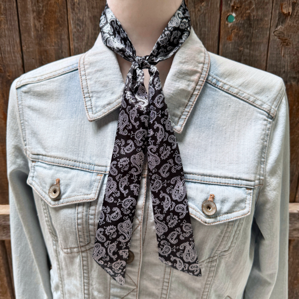 Black and White Western Skinny Mini Wild Rag Scarf / Cowgirl Necktie #TW332
