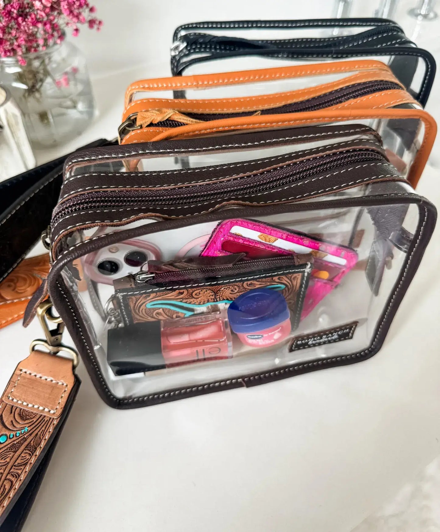 DARLA CLEAR WRISTLET | hand tooled strap - western purse