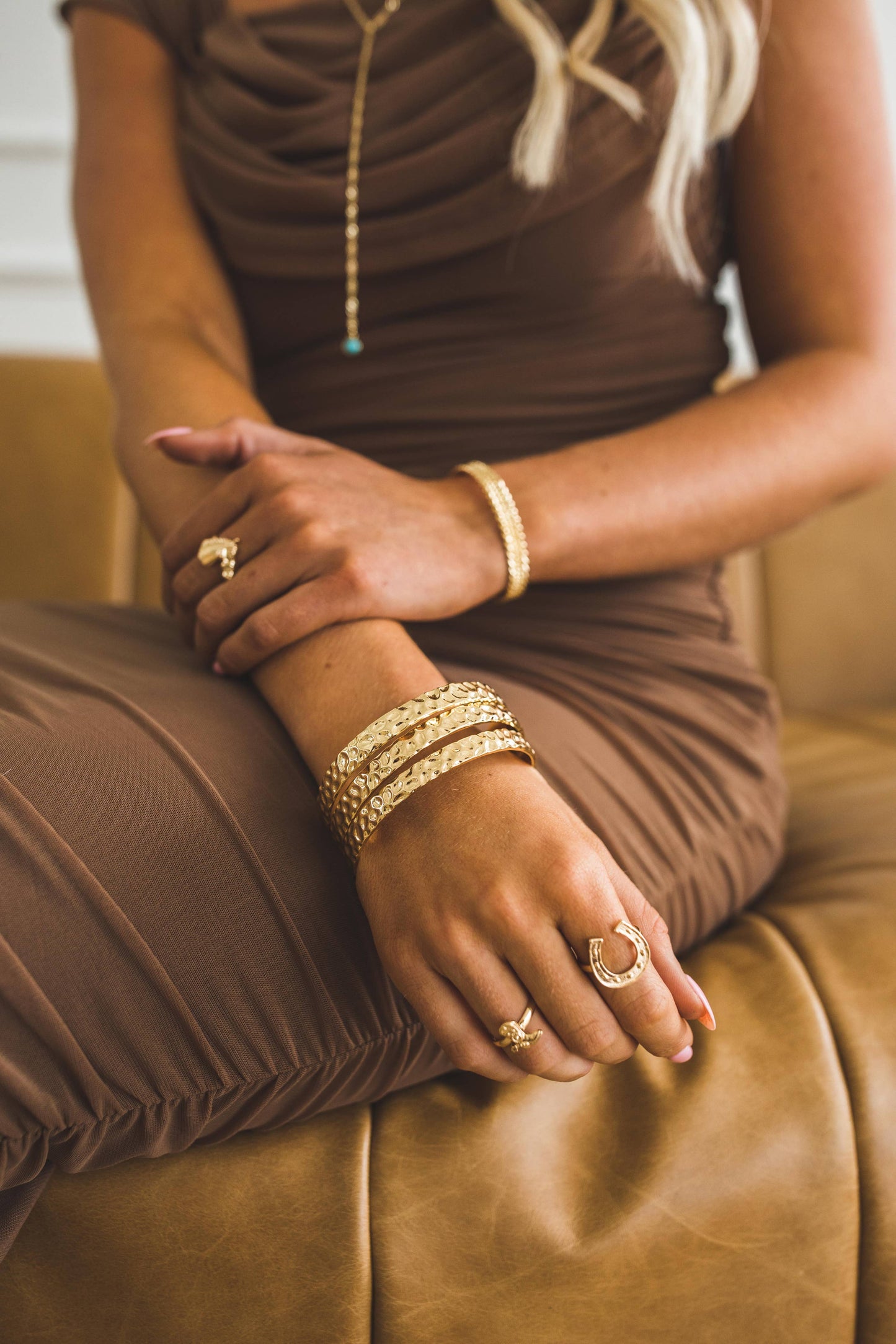 18K Gold Plated 3 Hammered Bangles