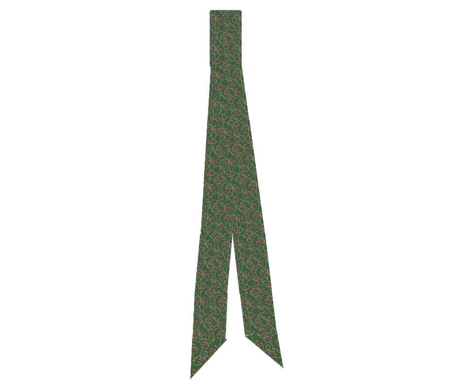 Green Silk Twilly Scarf w/ Horseshoes & Rope Details