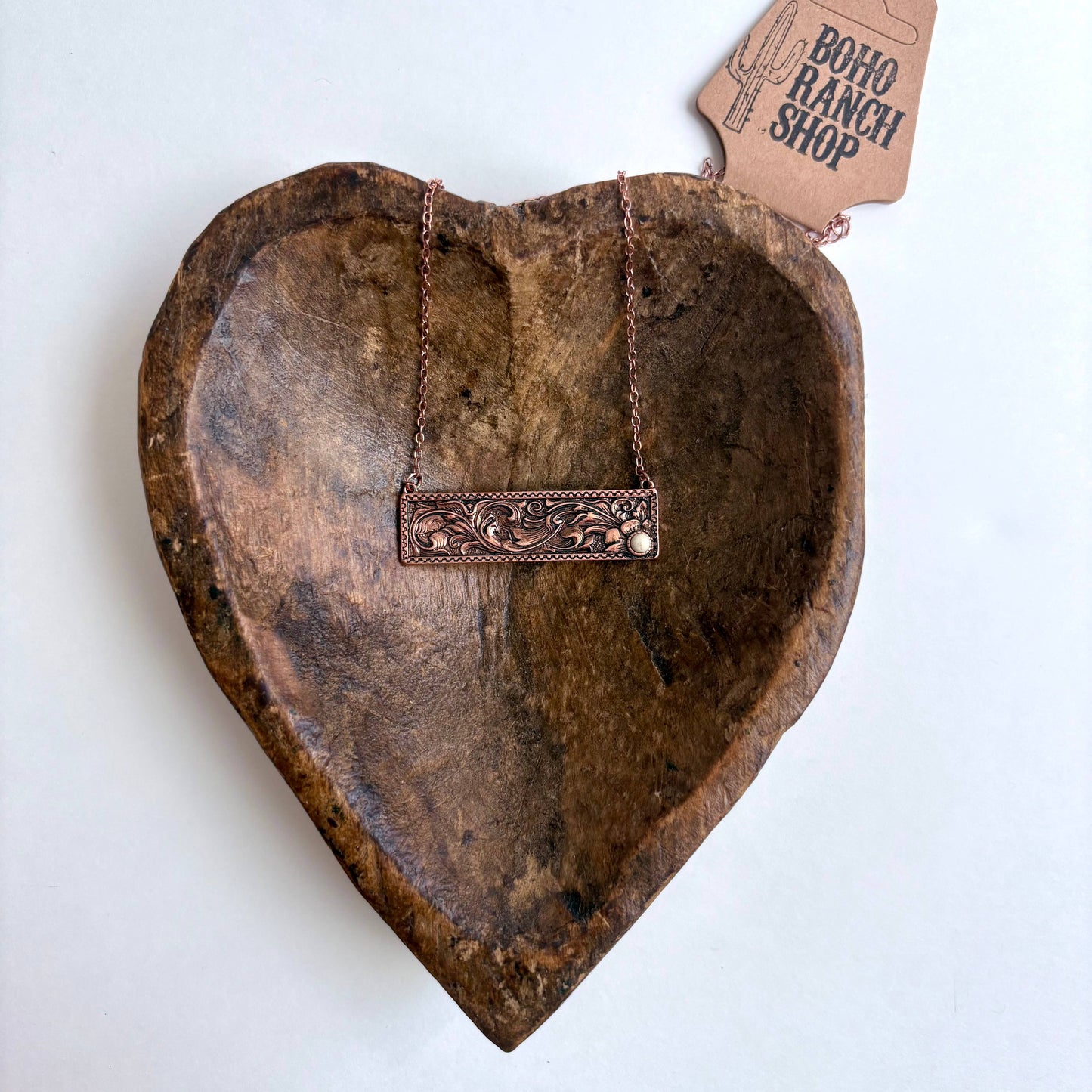 Western Floral Casting Stone Bar Pendant Necklace