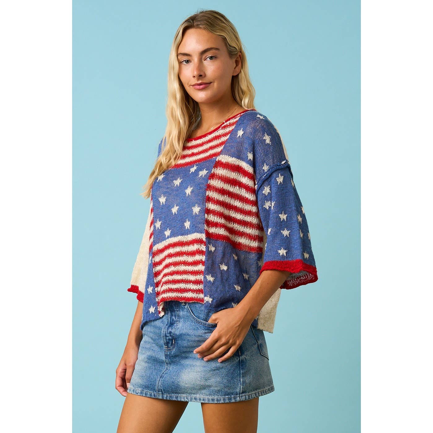 USA FLAG PATCHWORK KNIT SWEATER