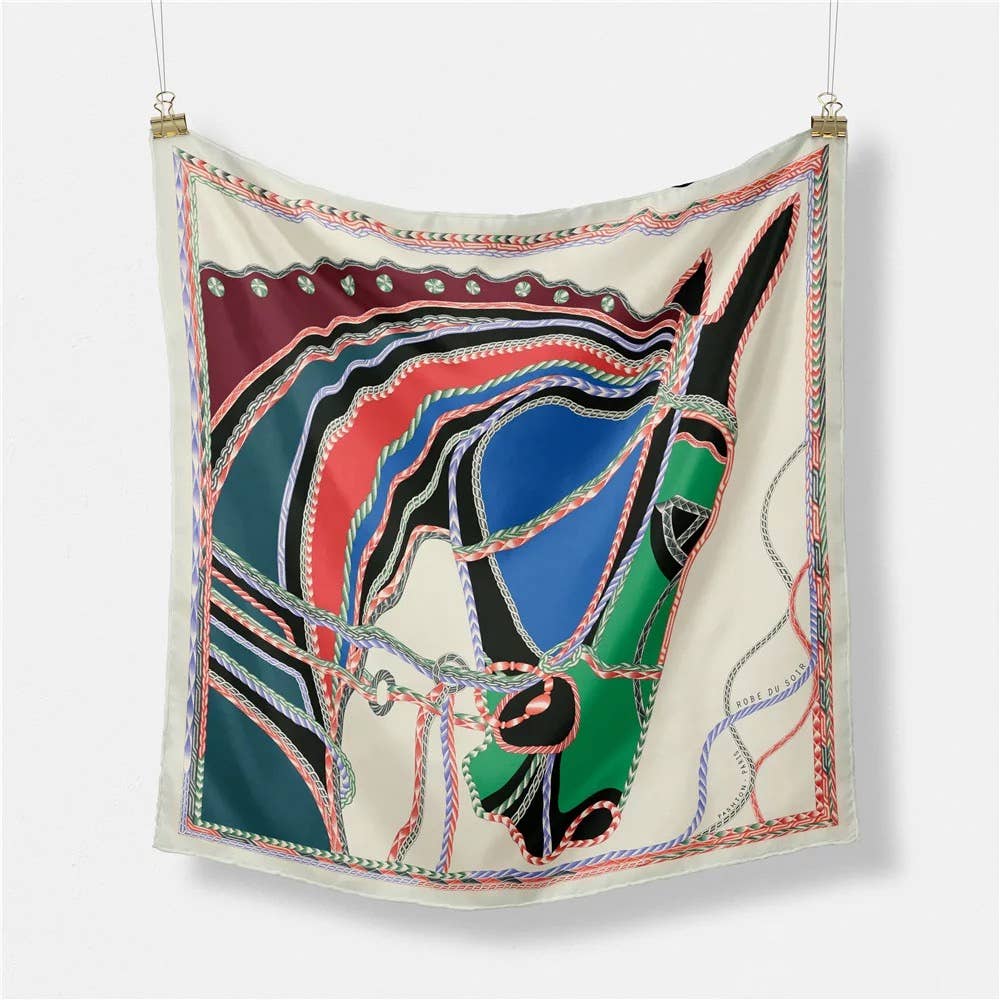 Equestrian Hunter Dressage Horse Print Satin Scarf 20”