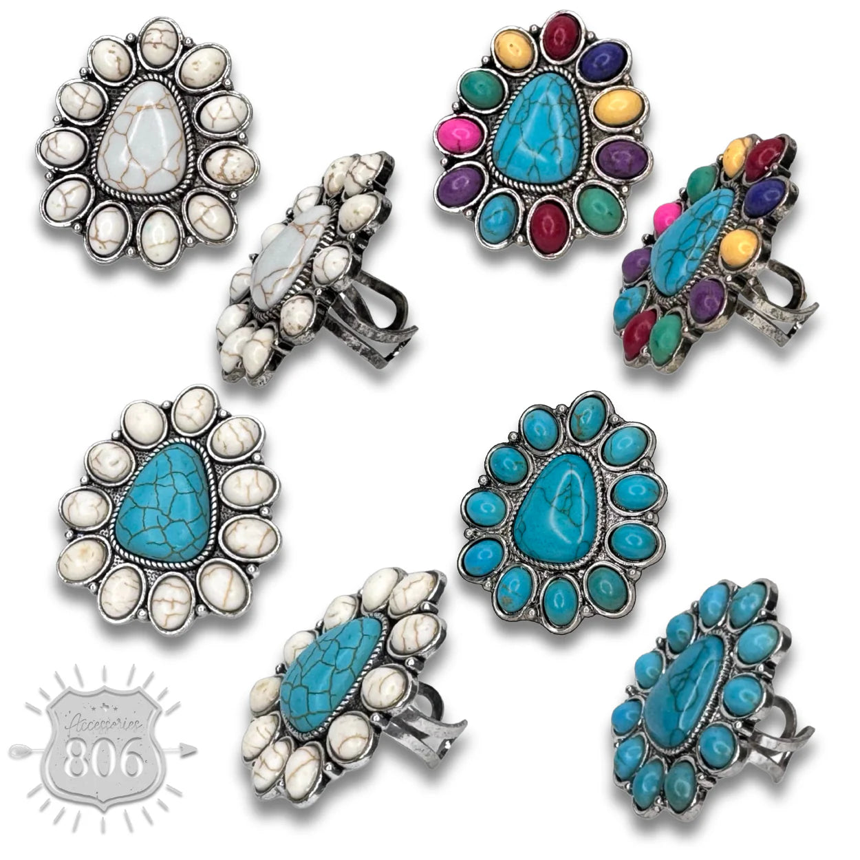 Triangle stone flower ring