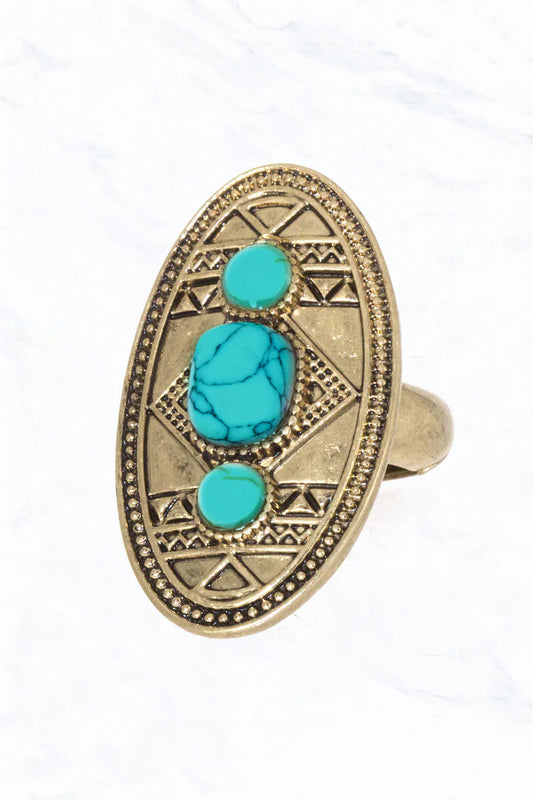 Long Oval Design Multi Stone Western Ring